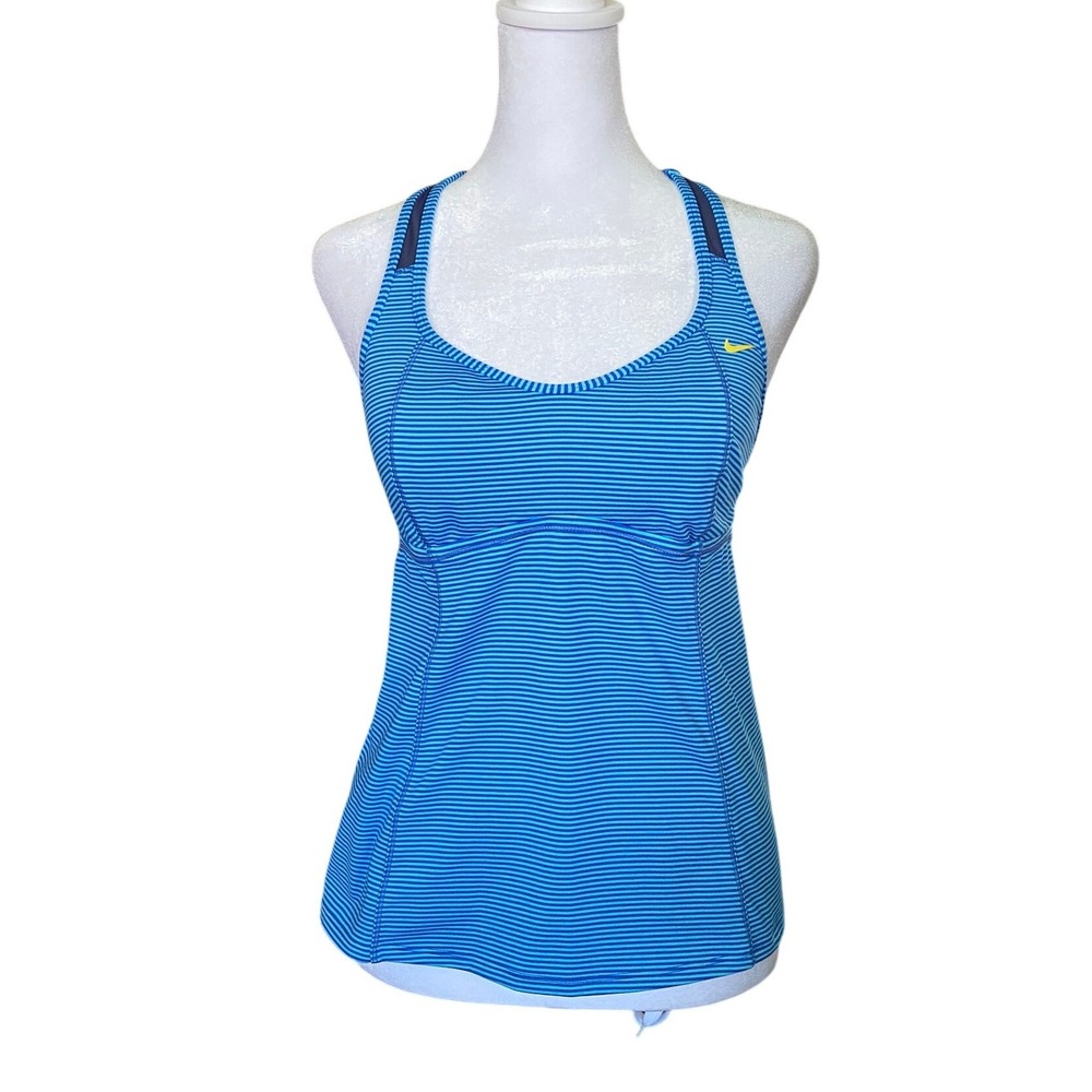 Nike Striped Racerback Blue Tank Top Tankini Medium Swim Activewear Running Gym